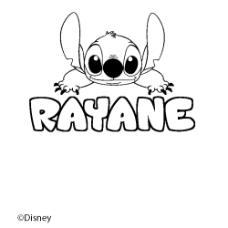 Coloriage pr&eacute;nom RAYANE - d&eacute;cor Stitch