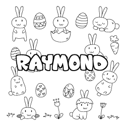 Coloriage prénom RAYMOND - décor Paques