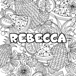 Coloriage prénom REBECCA - décor Mandala fruits