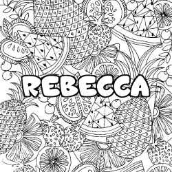 Coloriage pr&eacute;nom REBECCA - d&eacute;cor Mandala fruits