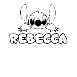 Coloriage prénom REBECCA - décor Stitch