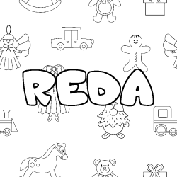 Coloriage prénom REDA - décor Jouets