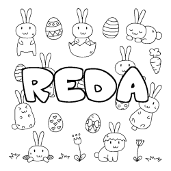 Coloriage pr&eacute;nom REDA - d&eacute;cor Paques