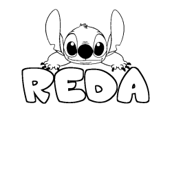 Coloriage prénom REDA - décor Stitch