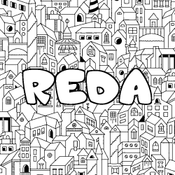 Coloriage prénom REDA - décor Ville