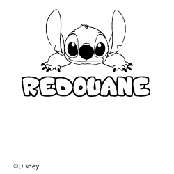 Coloriage pr&eacute;nom REDOUANE - d&eacute;cor Stitch