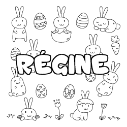 Coloriage pr&eacute;nom R&Eacute;GINE - d&eacute;cor Paques