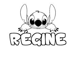 Coloriage prénom RÉGINE - décor Stitch