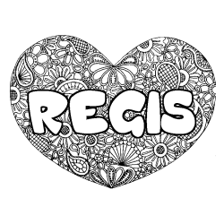 Coloriage pr&eacute;nom REGIS - d&eacute;cor Mandala coeur