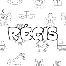 Coloriage pr&eacute;nom R&Eacute;GIS - d&eacute;cor Jouets