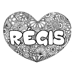 Coloriage pr&eacute;nom R&Eacute;GIS - d&eacute;cor Mandala coeur