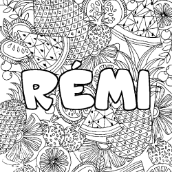 Coloriage pr&eacute;nom R&Eacute;MI - d&eacute;cor Mandala fruits