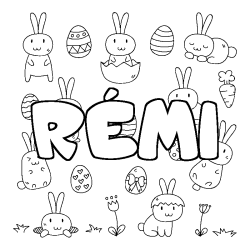 Coloriage pr&eacute;nom R&Eacute;MI - d&eacute;cor Paques