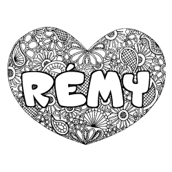 Coloriage pr&eacute;nom R&Eacute;MY - d&eacute;cor Mandala coeur