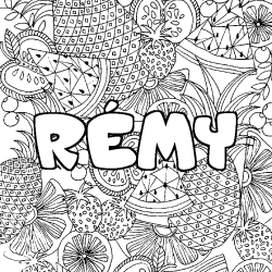 Coloriage pr&eacute;nom R&Eacute;MY - d&eacute;cor Mandala fruits