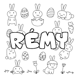 Coloriage pr&eacute;nom R&Eacute;MY - d&eacute;cor Paques