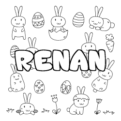 Coloriage pr&eacute;nom RENAN - d&eacute;cor Paques