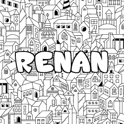Coloriage pr&eacute;nom RENAN - d&eacute;cor Ville