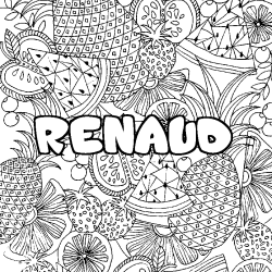 Coloriage prénom RENAUD - décor Mandala fruits