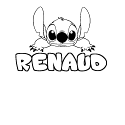 Coloriage prénom RENAUD - décor Stitch