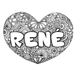 Coloriage pr&eacute;nom REN&Eacute; - d&eacute;cor Mandala coeur