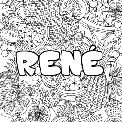 Coloriage pr&eacute;nom REN&Eacute; - d&eacute;cor Mandala fruits