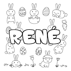 Coloriage pr&eacute;nom REN&Eacute; - d&eacute;cor Paques