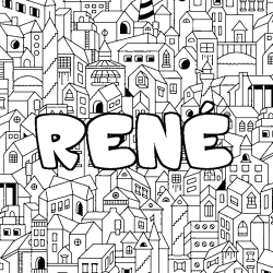 Coloriage pr&eacute;nom REN&Eacute; - d&eacute;cor Ville