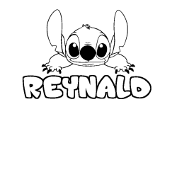 Coloriage prénom REYNALD - décor Stitch