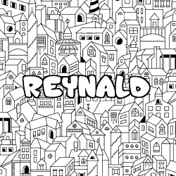 Coloriage prénom REYNALD - décor Ville