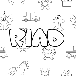 Coloriage pr&eacute;nom RIAD - d&eacute;cor Jouets