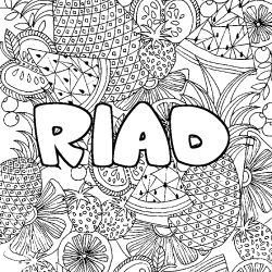 Coloriage pr&eacute;nom RIAD - d&eacute;cor Mandala fruits
