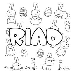 Coloriage pr&eacute;nom RIAD - d&eacute;cor Paques