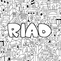 Coloriage prénom RIAD - décor Ville