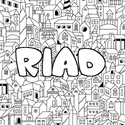 Coloriage pr&eacute;nom RIAD - d&eacute;cor Ville