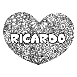Coloriage prénom RICARDO - décor Mandala coeur