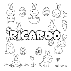 Coloriage pr&eacute;nom RICARDO - d&eacute;cor Paques