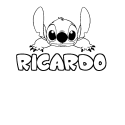 Coloriage prénom RICARDO - décor Stitch