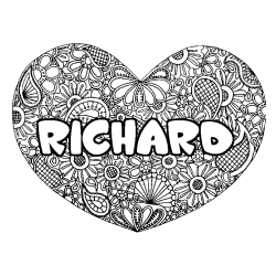 Coloriage prénom RICHARD - décor Mandala coeur