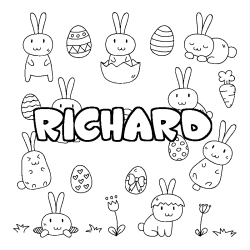Coloriage pr&eacute;nom RICHARD - d&eacute;cor Paques
