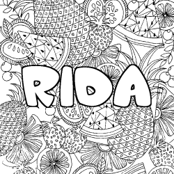 Coloriage pr&eacute;nom RIDA - d&eacute;cor Mandala fruits