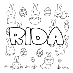Coloriage prénom RIDA - décor Paques