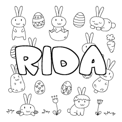 Coloriage pr&eacute;nom RIDA - d&eacute;cor Paques