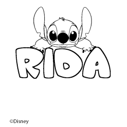Coloriage pr&eacute;nom RIDA - d&eacute;cor Stitch
