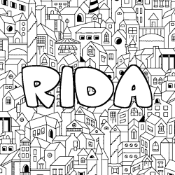 Coloriage prénom RIDA - décor Ville