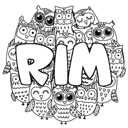 Coloriage prénom RIM - décor Chouettes