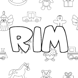 Coloriage pr&eacute;nom RIM - d&eacute;cor Jouets