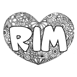 Coloriage pr&eacute;nom RIM - d&eacute;cor Mandala coeur