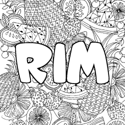 Coloriage pr&eacute;nom RIM - d&eacute;cor Mandala fruits