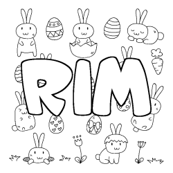 Coloriage prénom RIM - décor Paques